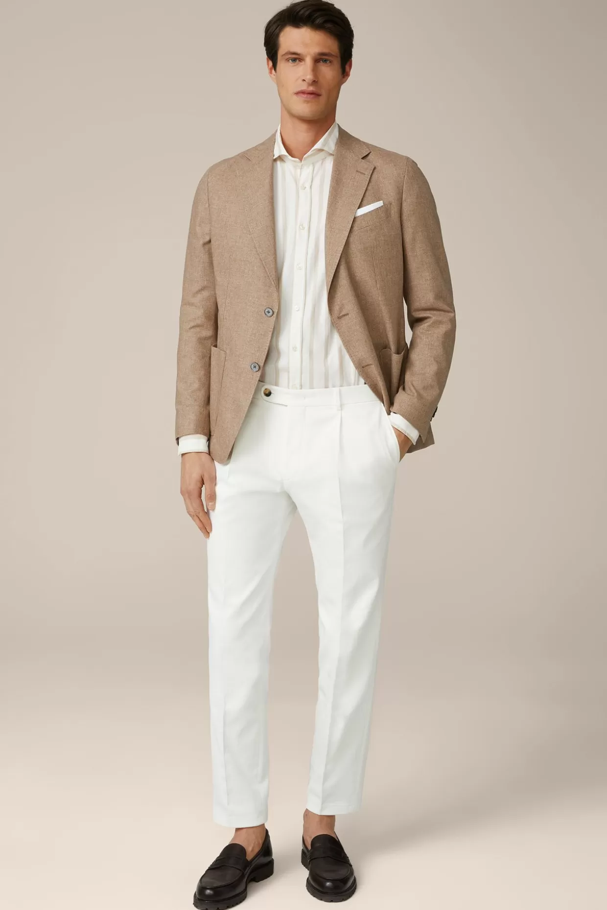 Herren Windsor Baumwoll-Hemd Lano In Creme-Braun Gestreift