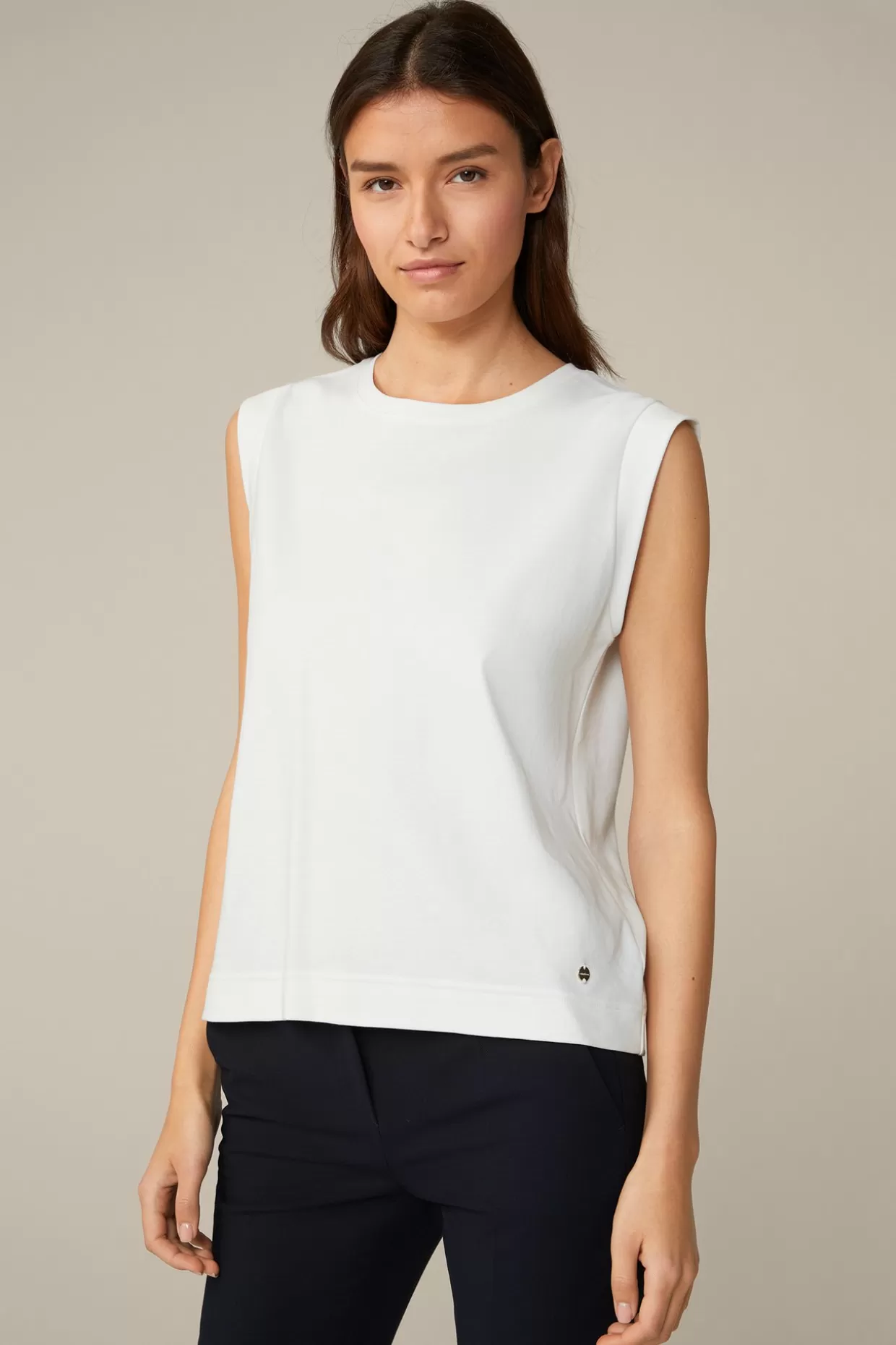 Damen Windsor Baumwoll-Interlock-Shirt Ohne Arm In