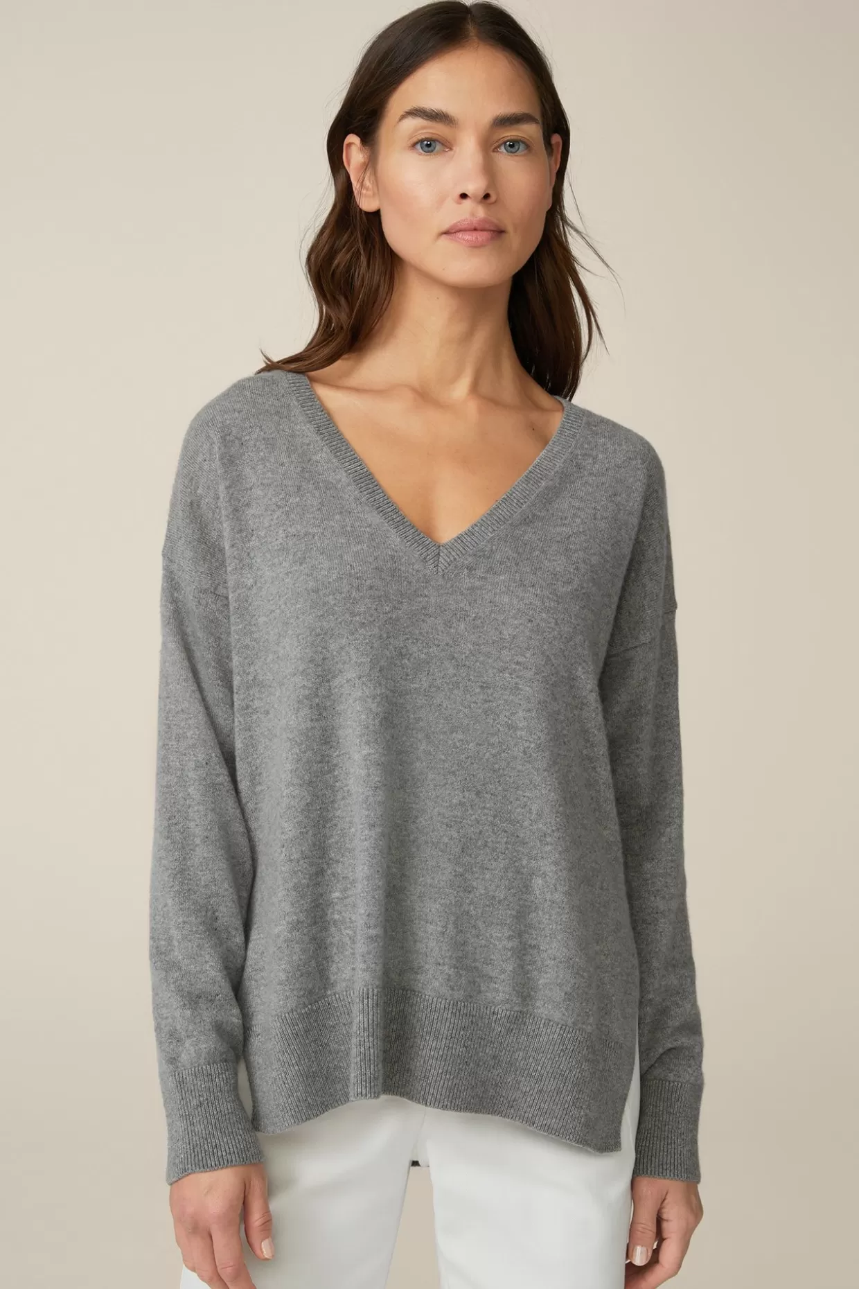 Damen Windsor Cashmere-Pullover In Grau Melange