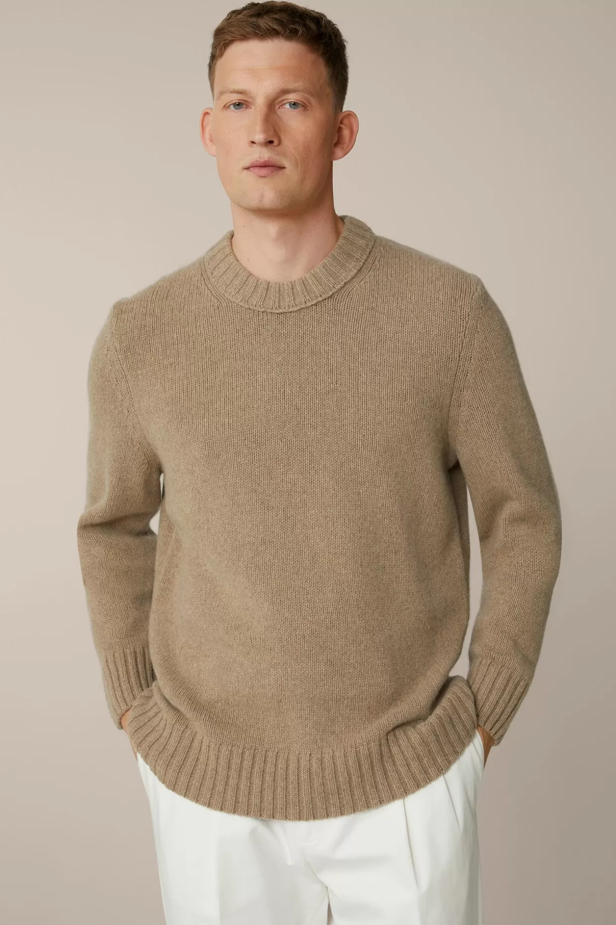 Herren Windsor Cashmere-Strick-Rundhals-Pullover Ecosio In Beige