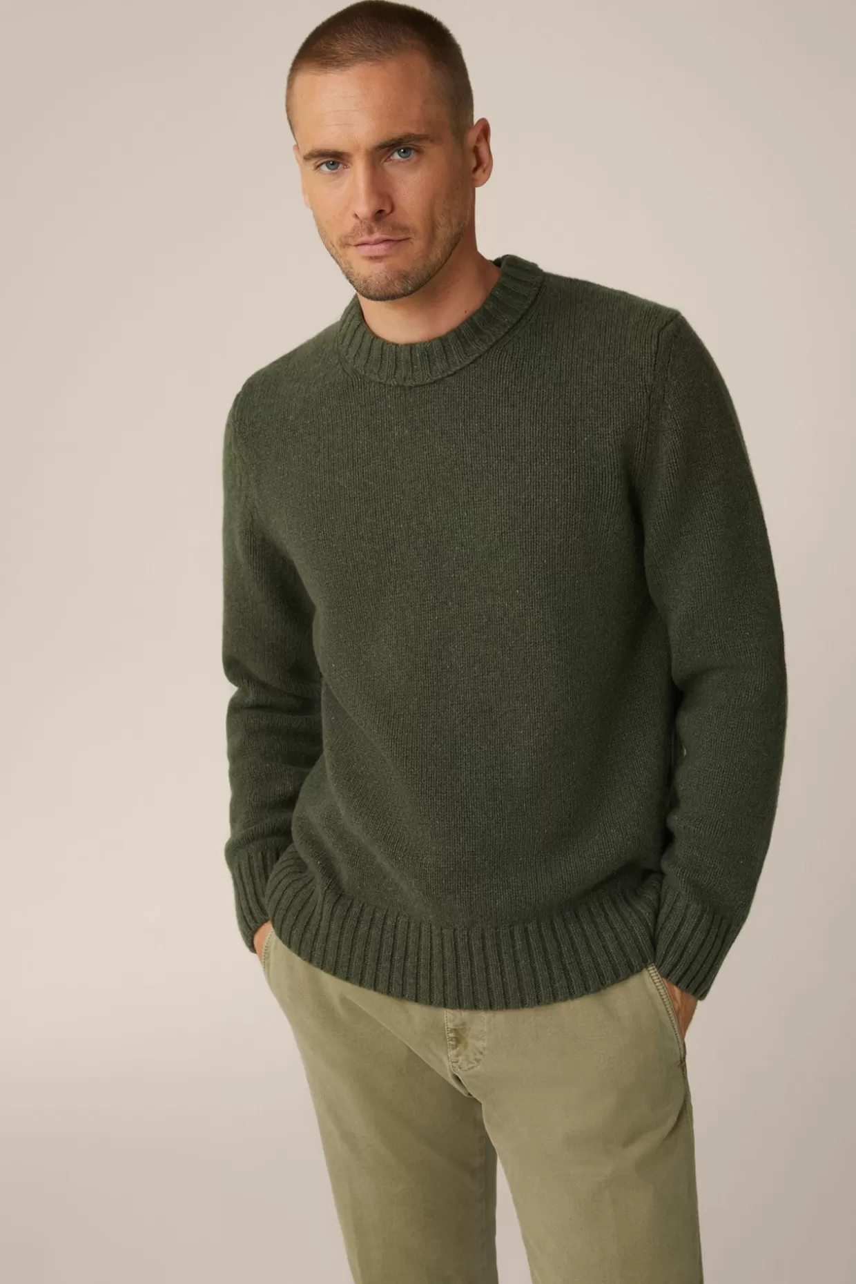 Herren Windsor Cashmere-Strick-Rundhals-Pullover Ecosio In Olive