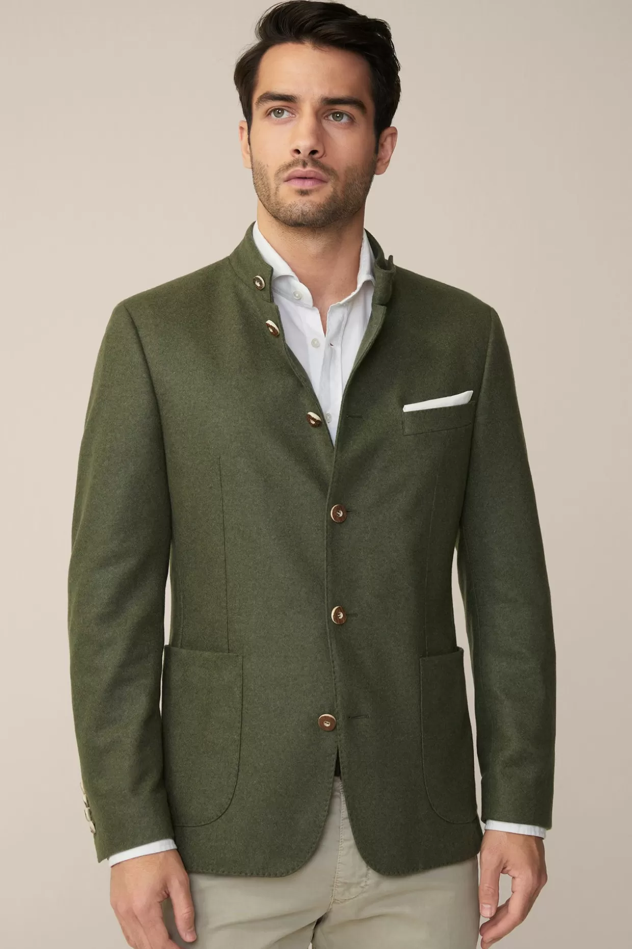 Herren Windsor Cashmere-Trachten-Janker Sendling In Oliv Meliert