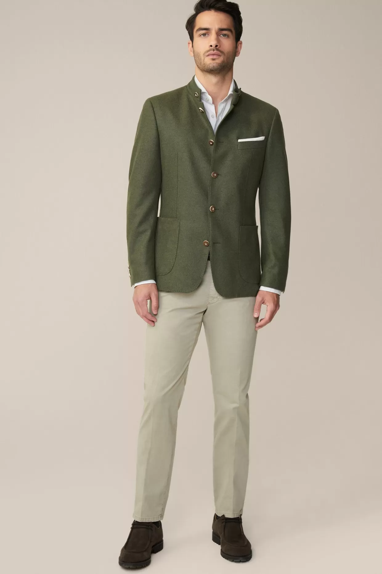 Herren Windsor Cashmere-Trachten-Janker Sendling In Oliv Meliert