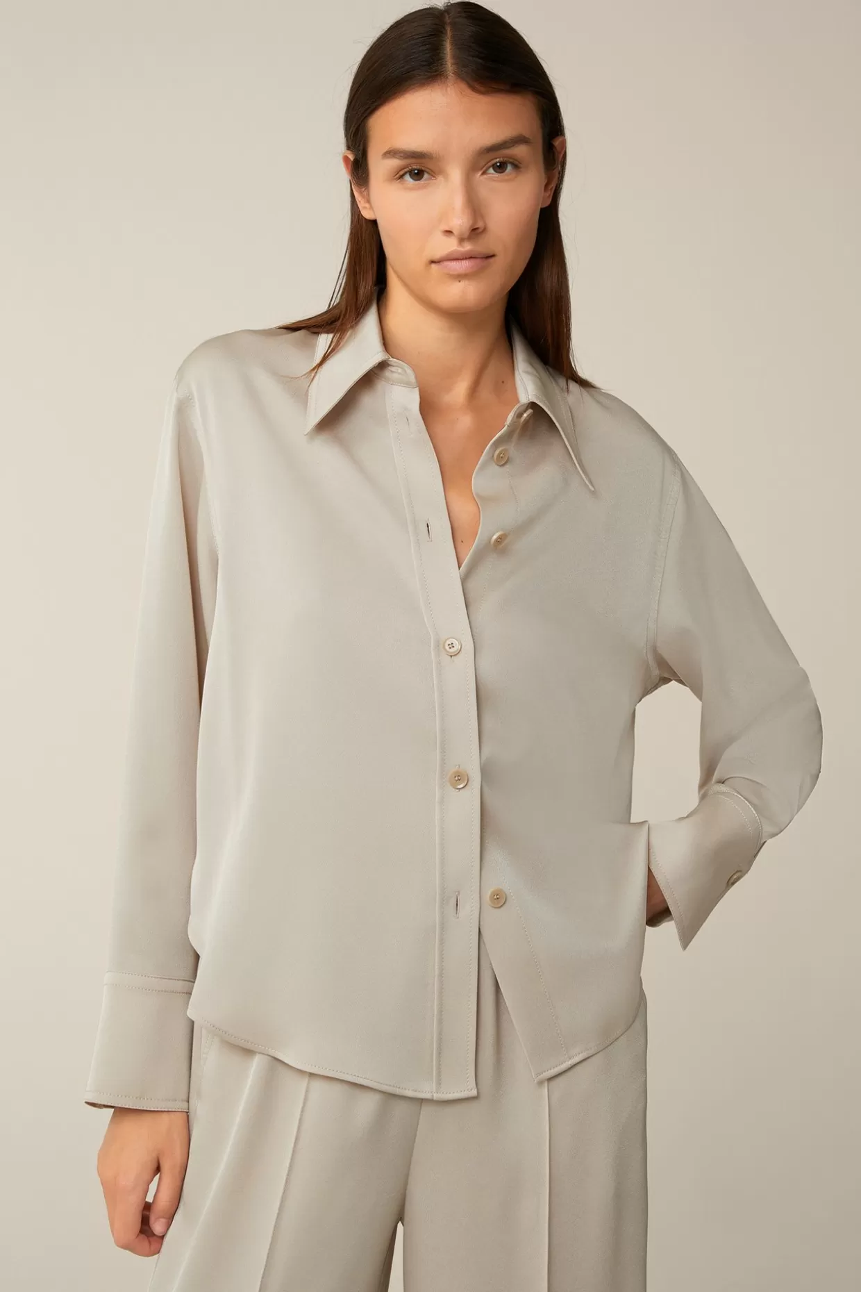 Damen Windsor Crepe-Langarm-Hemd-Bluse In