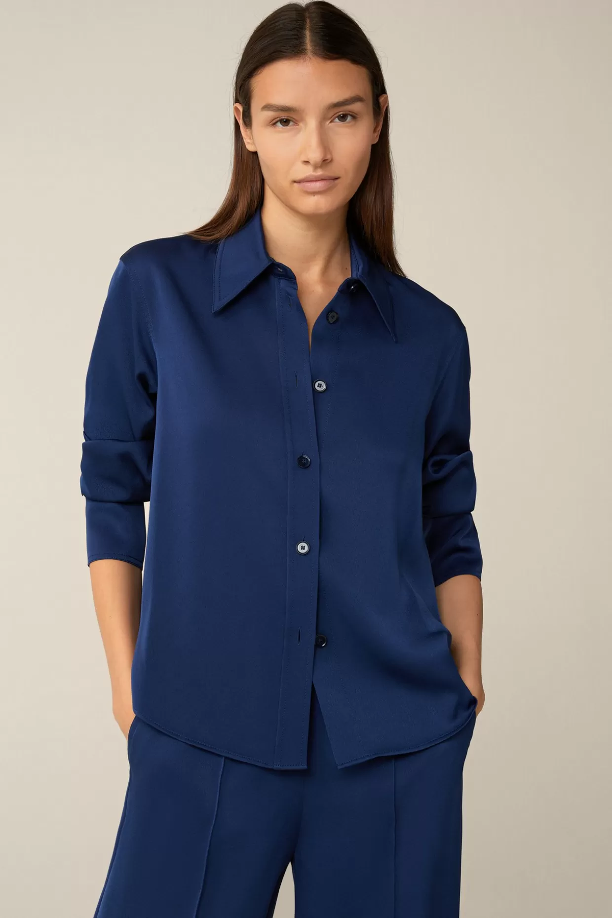 Damen Windsor Crepe-Langarm-Hemd-Bluse In