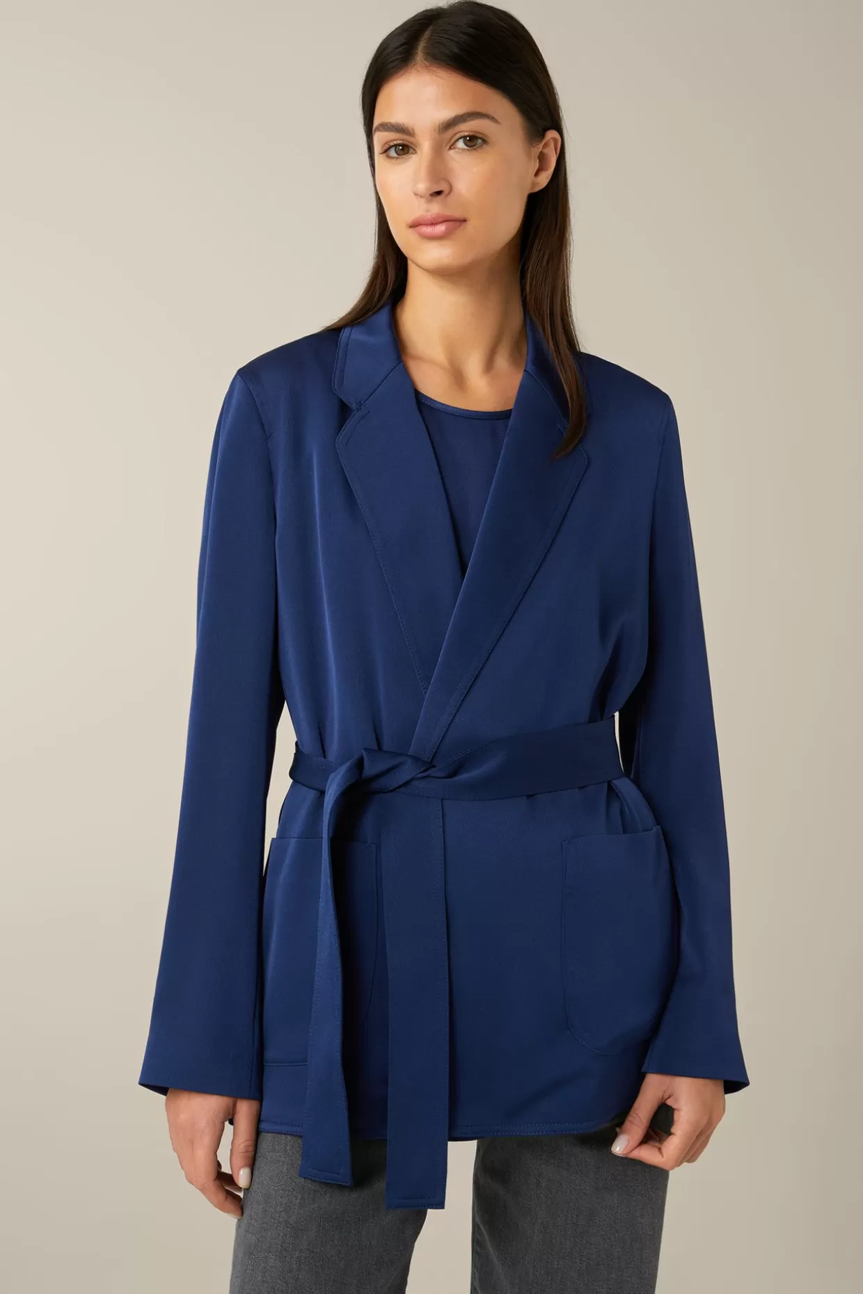 Damen Windsor Crepe-Long-Blazer Mit Gürtel In