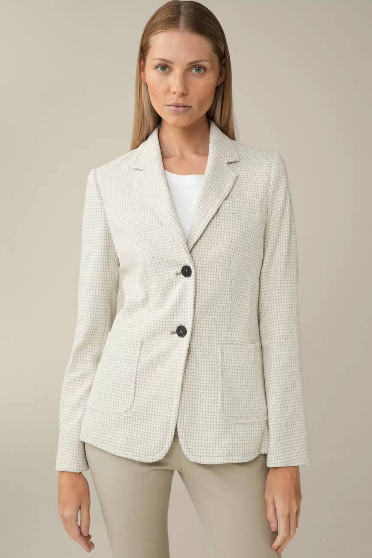 Damen Windsor Jersey-Blazer In Beige-Ecru Gemustert