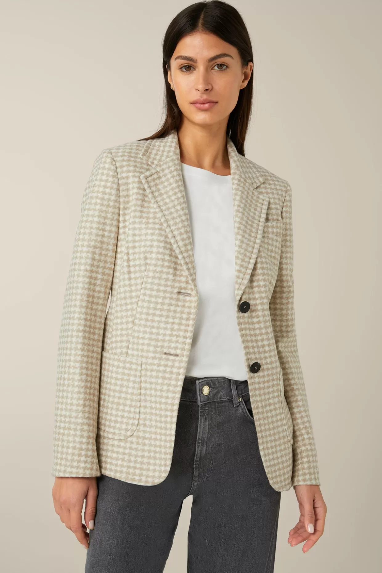 Damen Windsor Jersey-Blazer In Beige-Ecru Gemustert