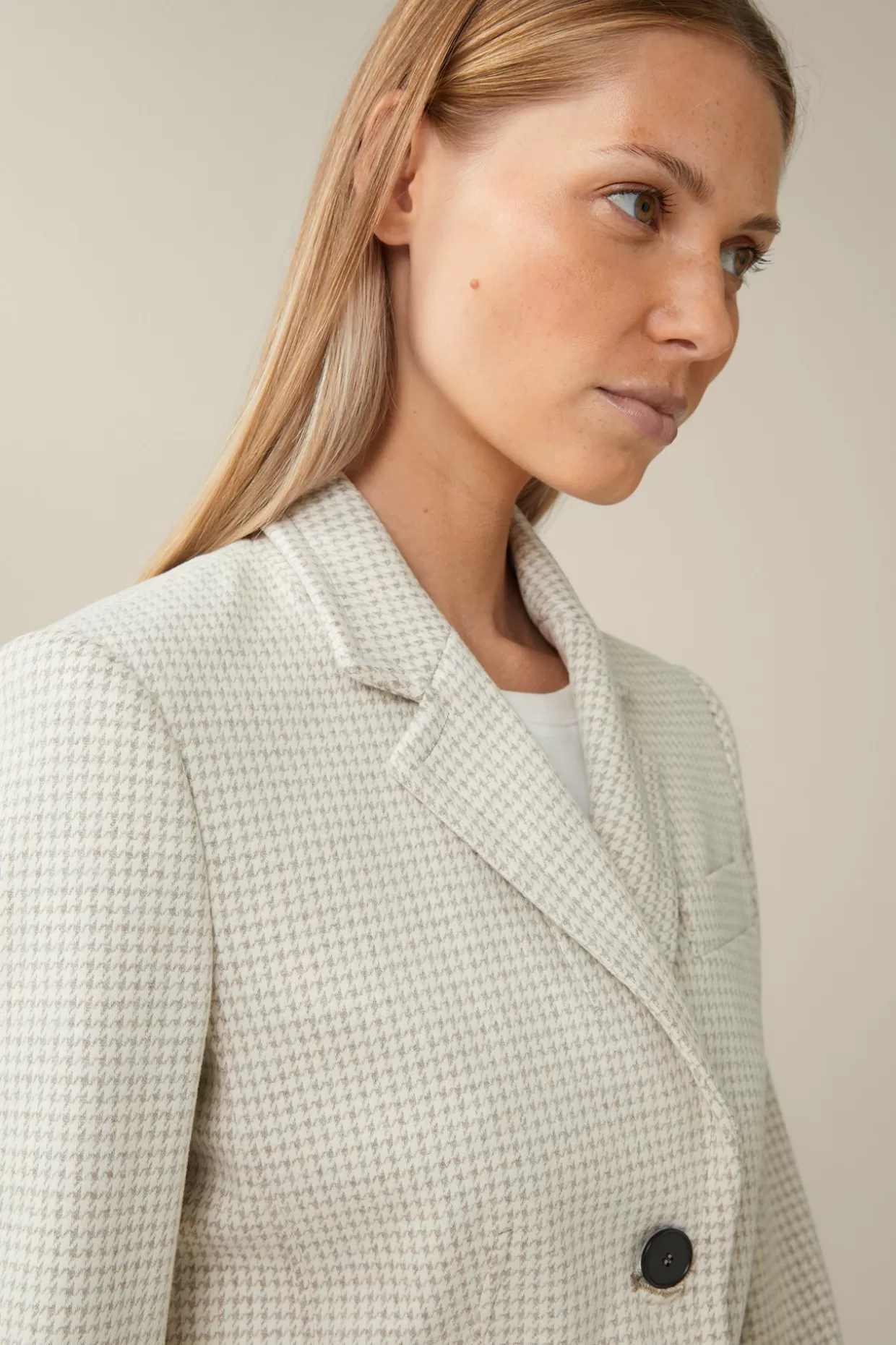 Damen Windsor Jersey-Blazer In Beige-Ecru Gemustert