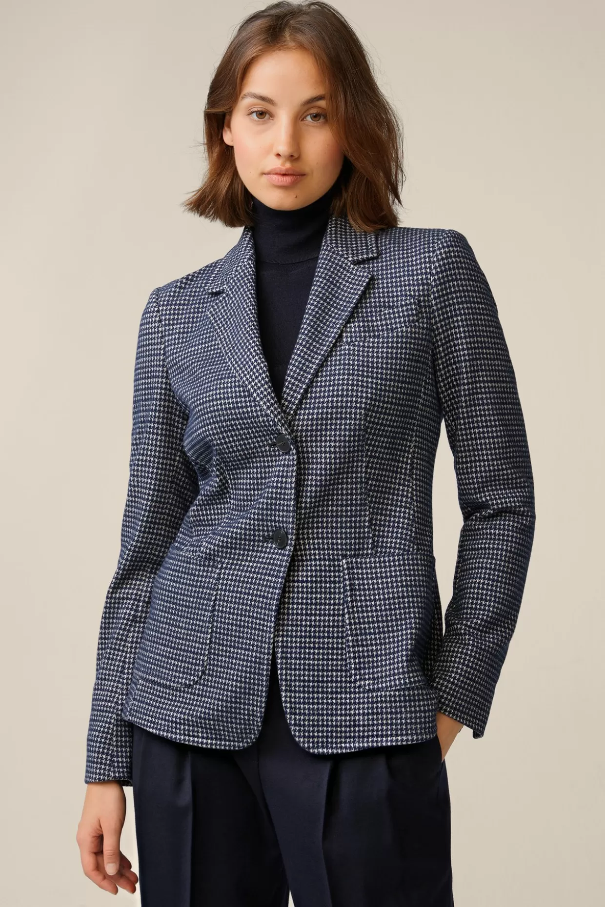 Damen Windsor Jersey-Blazer In Navy-Beige Gemustert