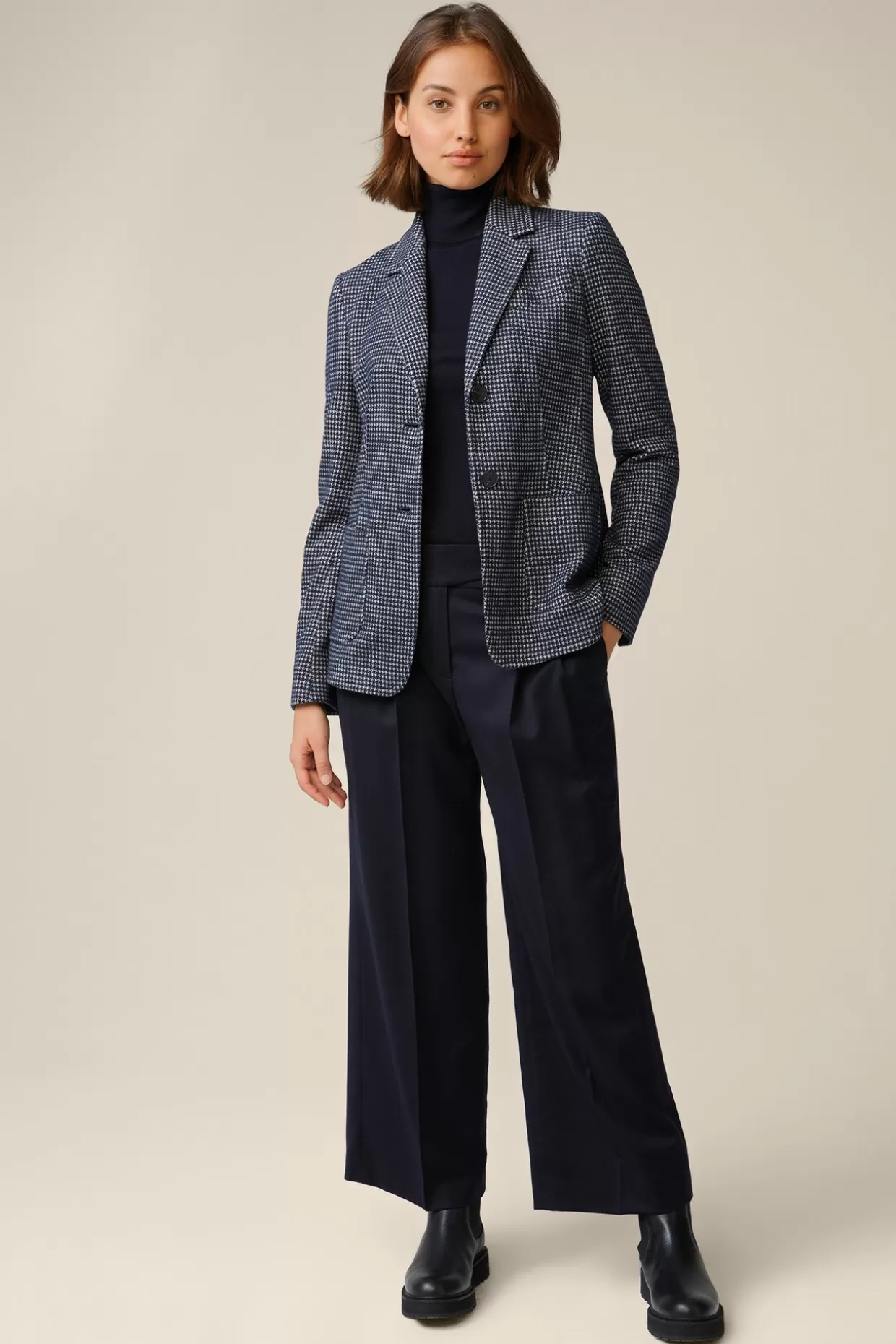 Damen Windsor Jersey-Blazer In Navy-Beige Gemustert