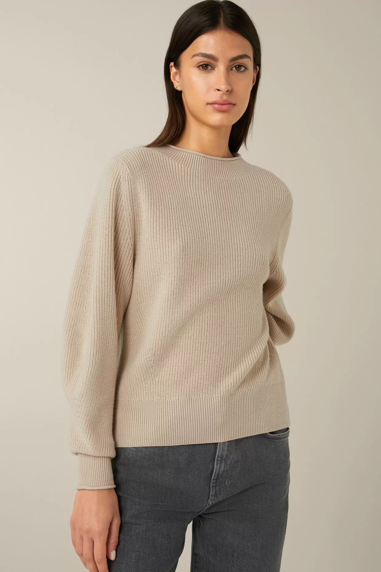 Damen Windsor Merino-Strick-Pullover Mit Stehkragen In