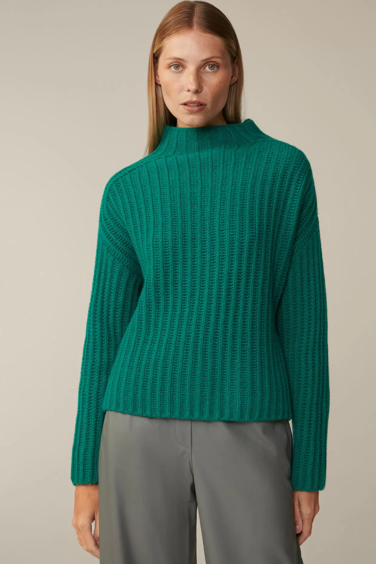 Damen Windsor Schurwoll-Cashmeremix-Stehkragen-Pullover In