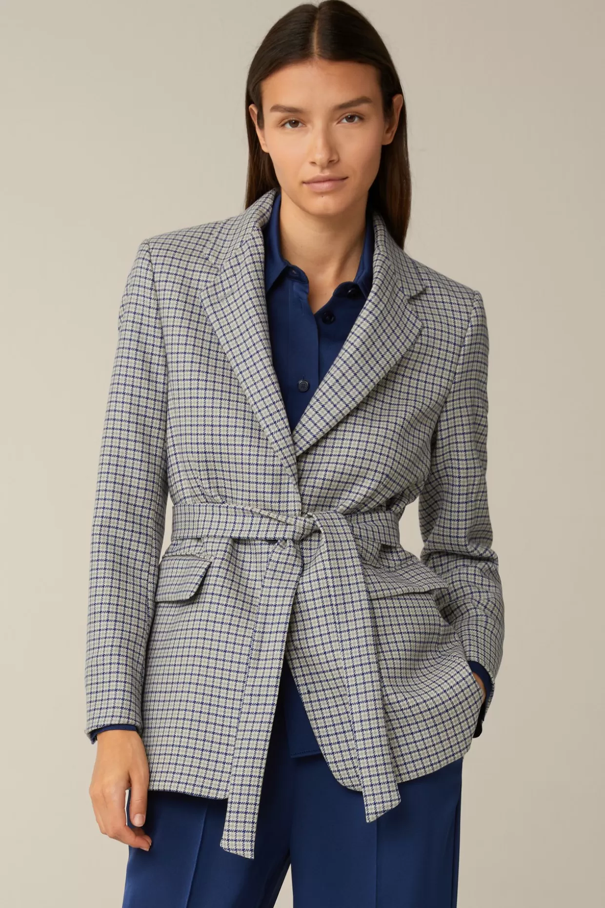 Damen Windsor Schurwoll-Long-Blazer Mit Gürtel In