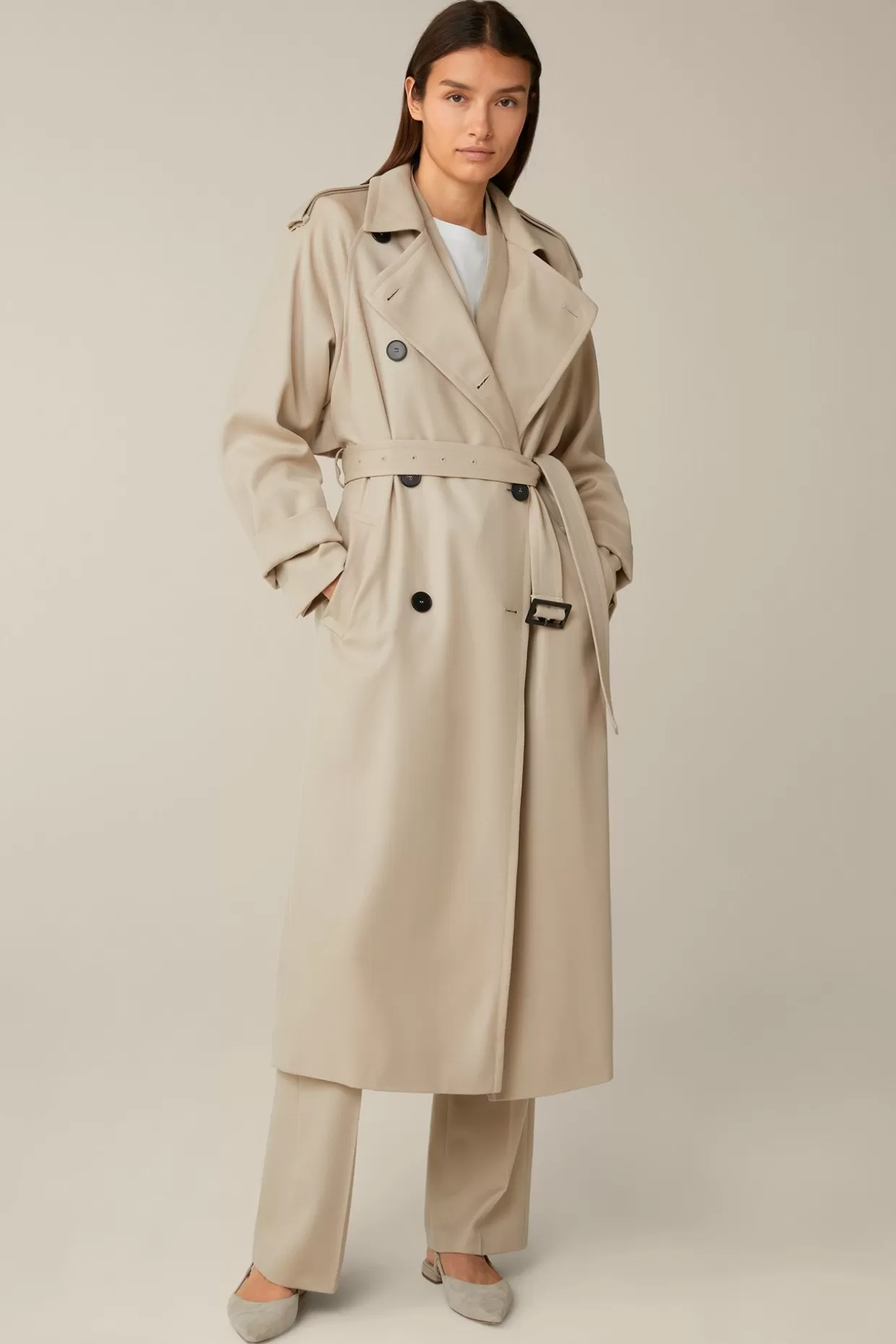 Damen Windsor Schurwollmix-Twill-Trenchcoat In