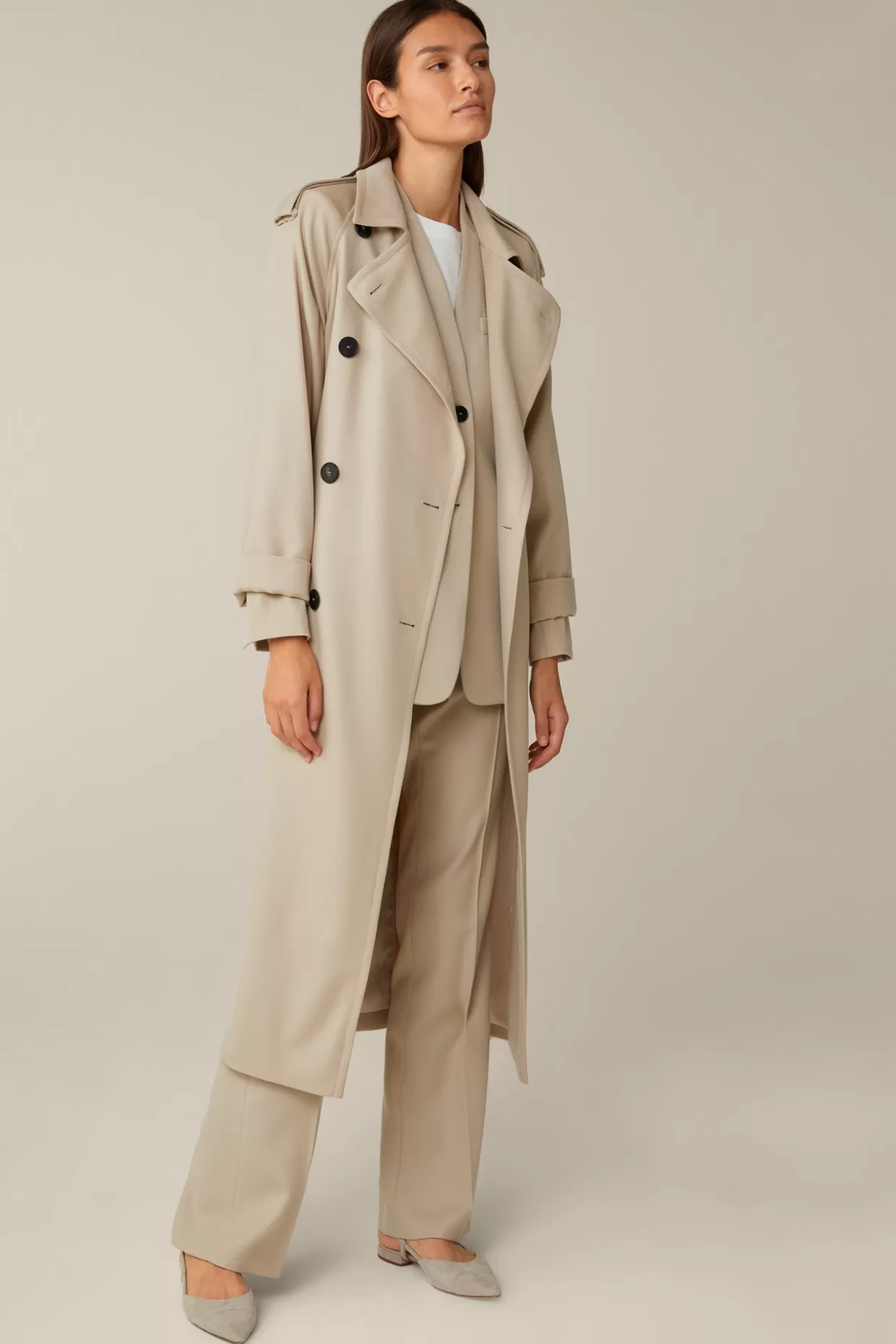 Damen Windsor Schurwollmix-Twill-Trenchcoat In