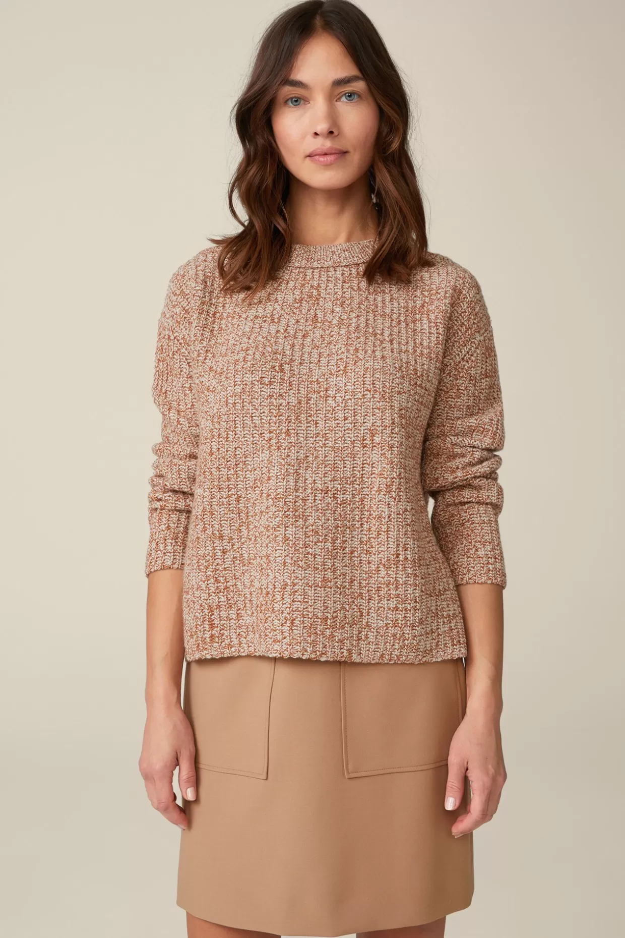 Damen Windsor Schurwoll-Pullover Mit Cashmere In Kupfer-Ecru Gemustert