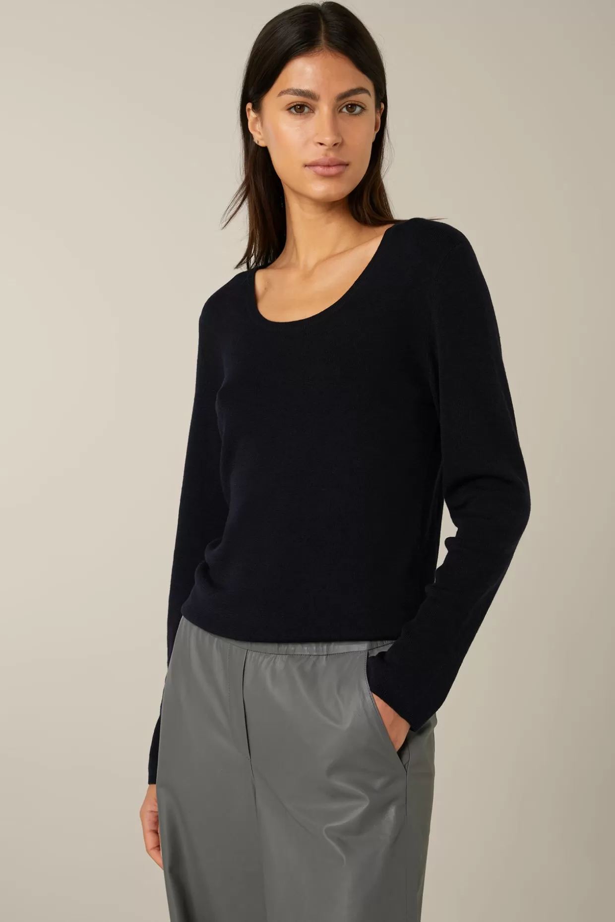 Damen Windsor Schurwoll-Ripp-Strick-Pullover Mit Seide In