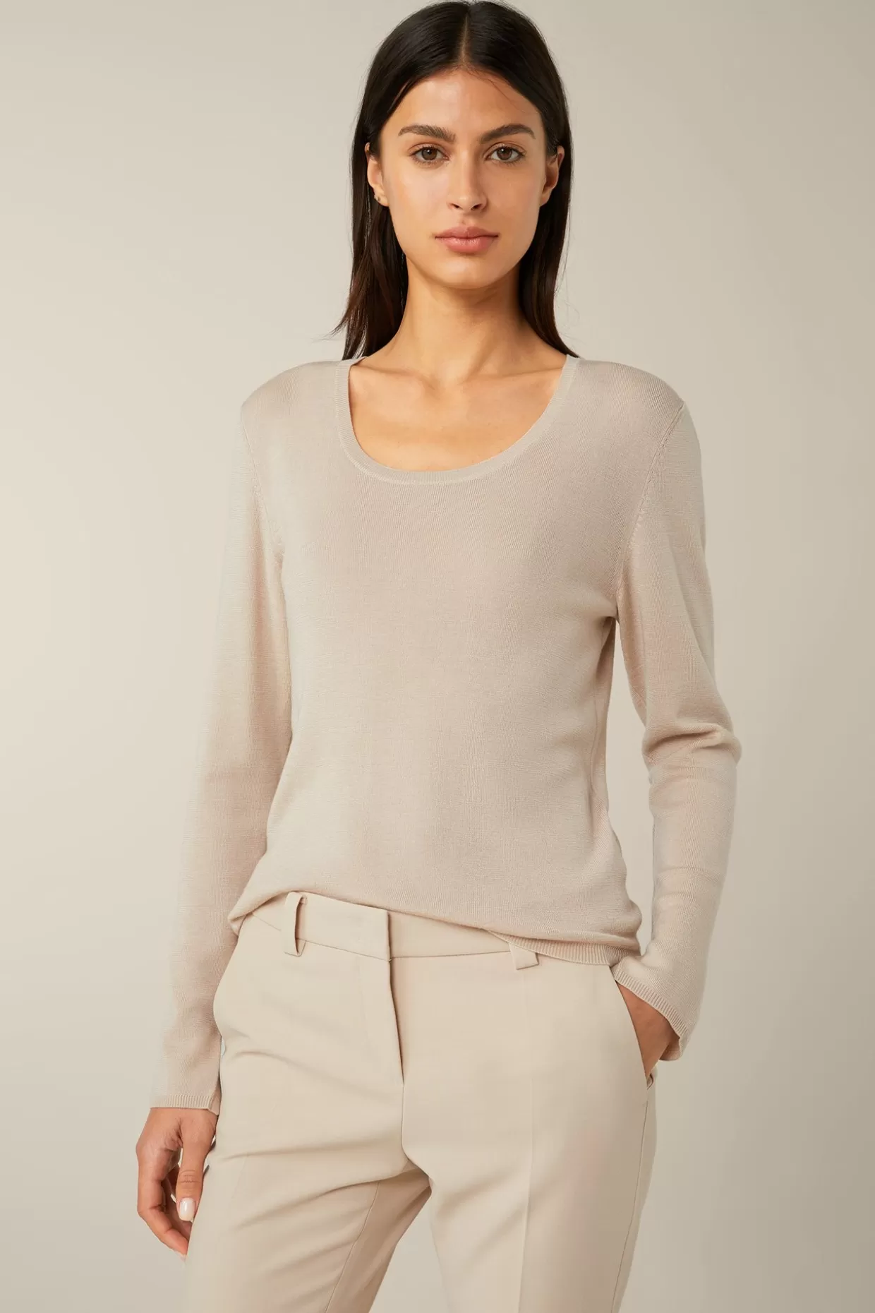 Damen Windsor Schurwoll-Ripp-Strick-Pullover Mit Seide In