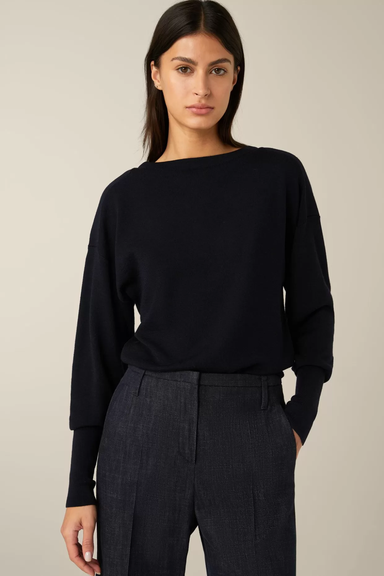 Damen Windsor Schurwoll-Ripp-Strick-Pullover Mit Seide In