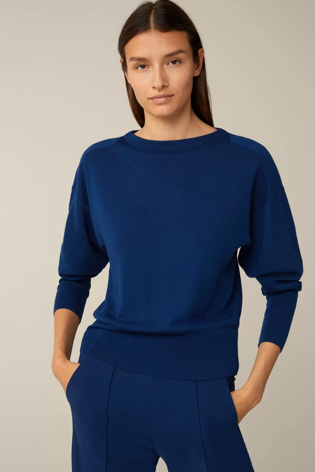 Damen Windsor Schurwoll-Ripp-Strick-Pullover Mit Seide In