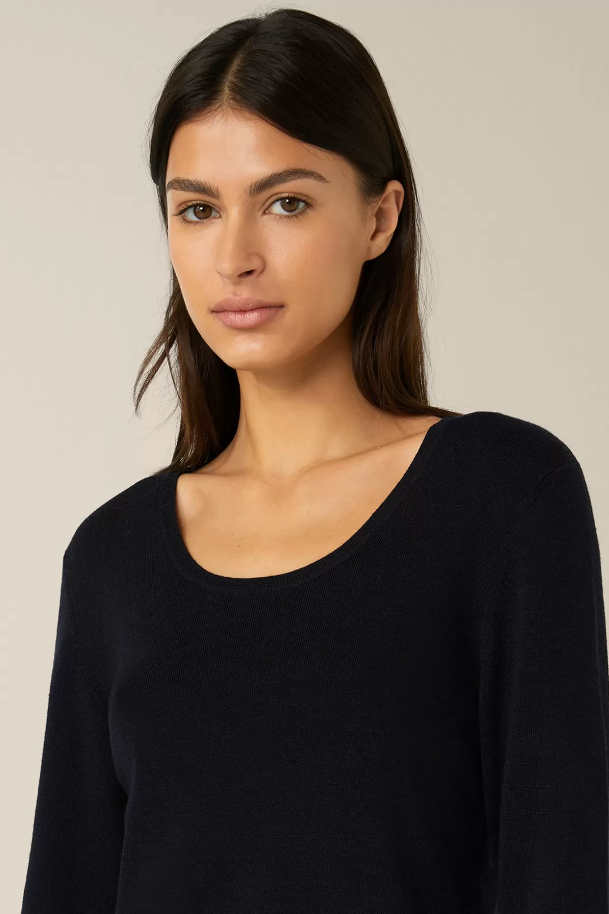 Damen Windsor Schurwoll-Ripp-Strick-Pullover Mit Seide In