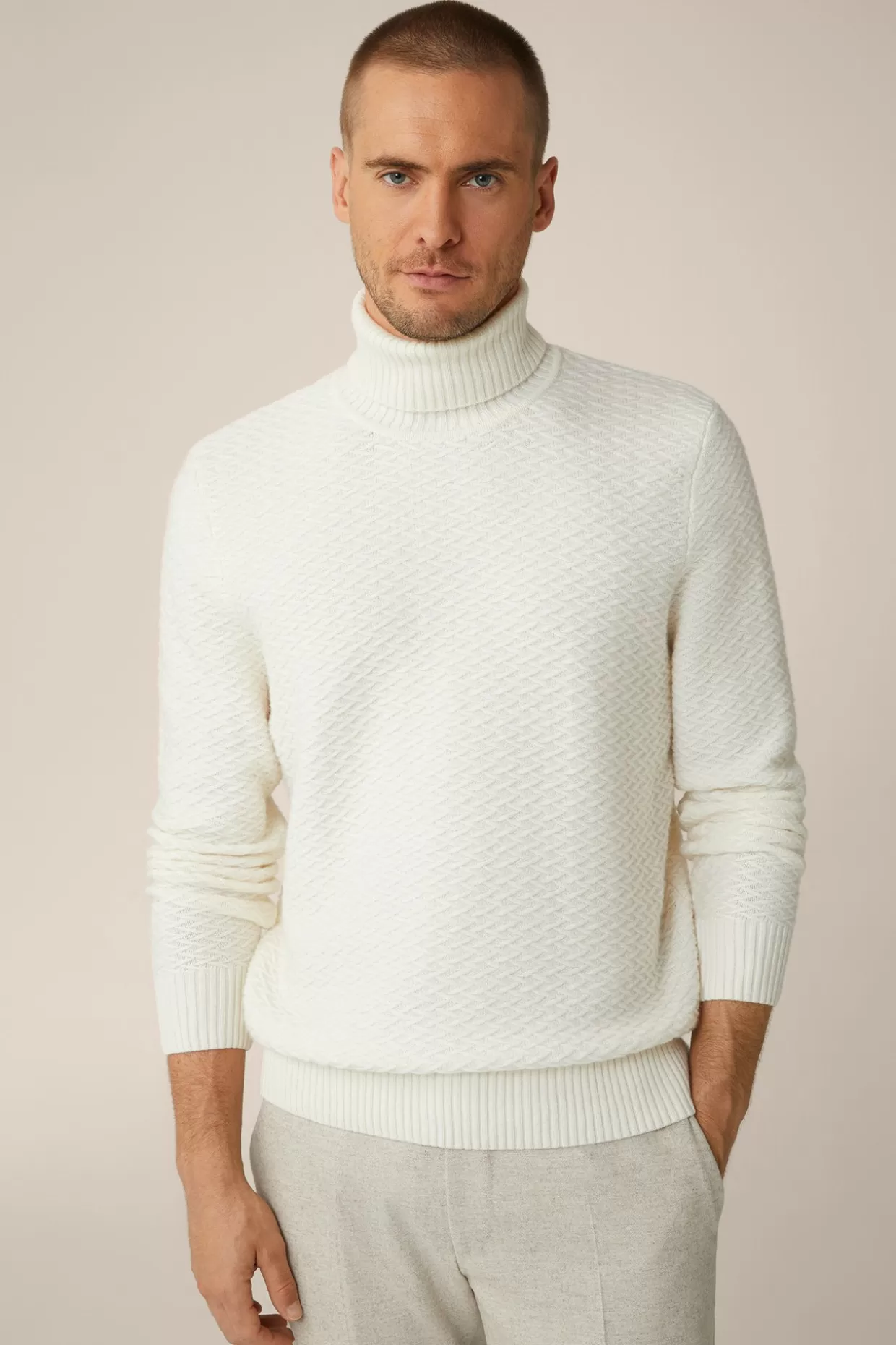 Herren Windsor Schurwoll-Rollkragen-Pullover Amilo Mit Cashmere In Strukturiert