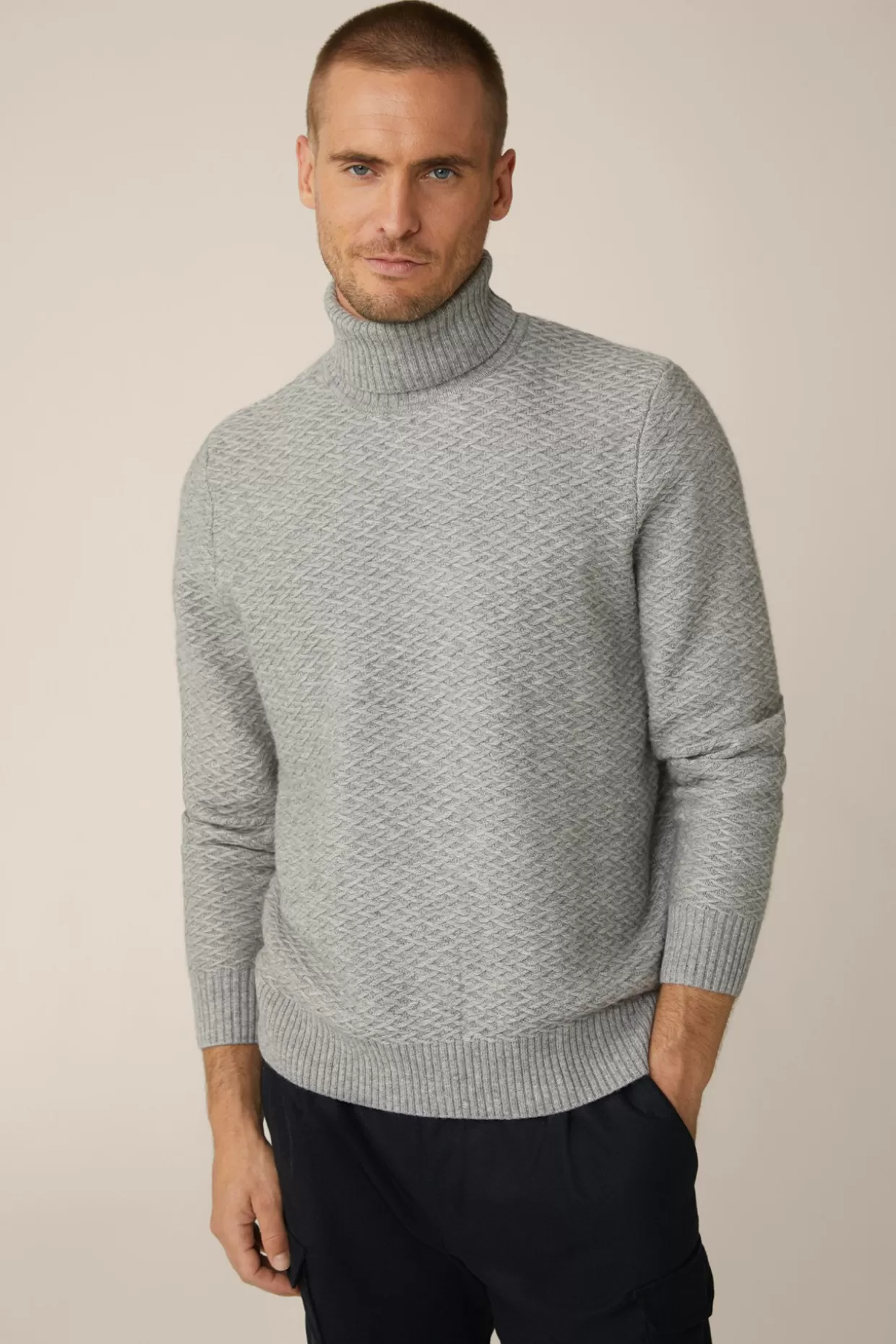 Herren Windsor Schurwoll-Rollkragen-Pullover Amilo Mit Cashmere In Strukturiert