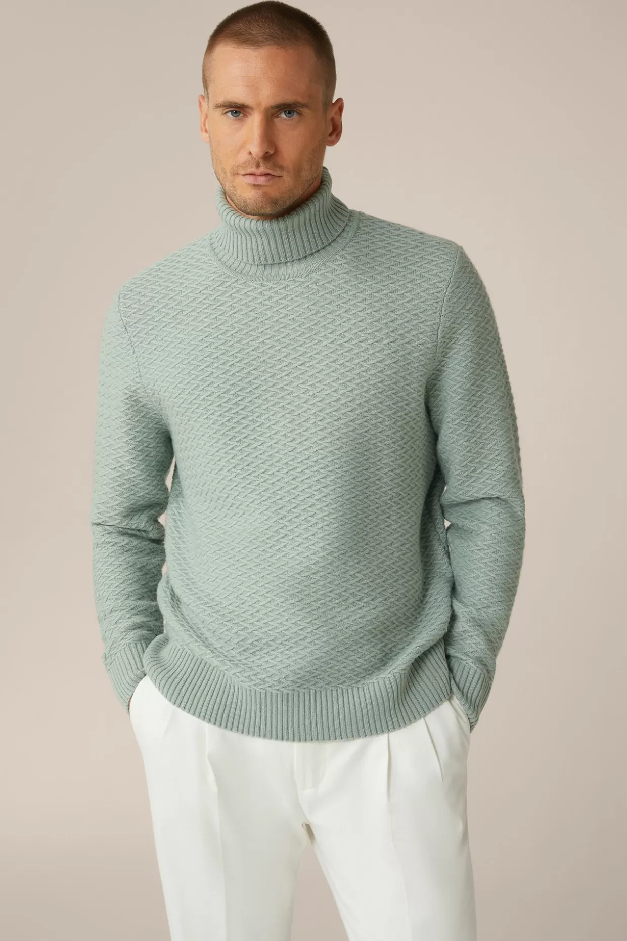 Herren Windsor Schurwoll-Rollkragen-Pullover Amilo Mit Cashmere In Strukturiert