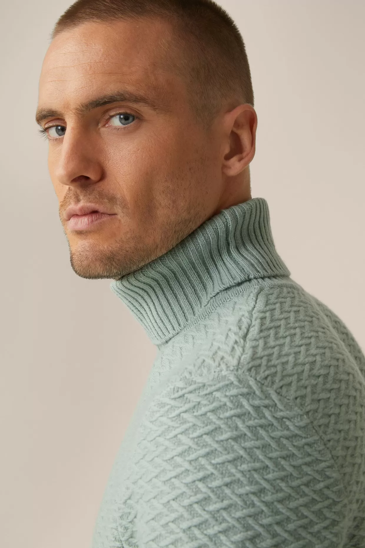 Herren Windsor Schurwoll-Rollkragen-Pullover Amilo Mit Cashmere In Strukturiert