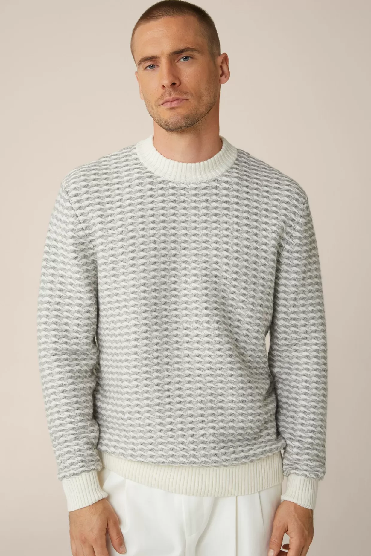 Herren Windsor Schurwoll-Rundhals-Pullover Amilo Mit Cashmere In Strukturiert