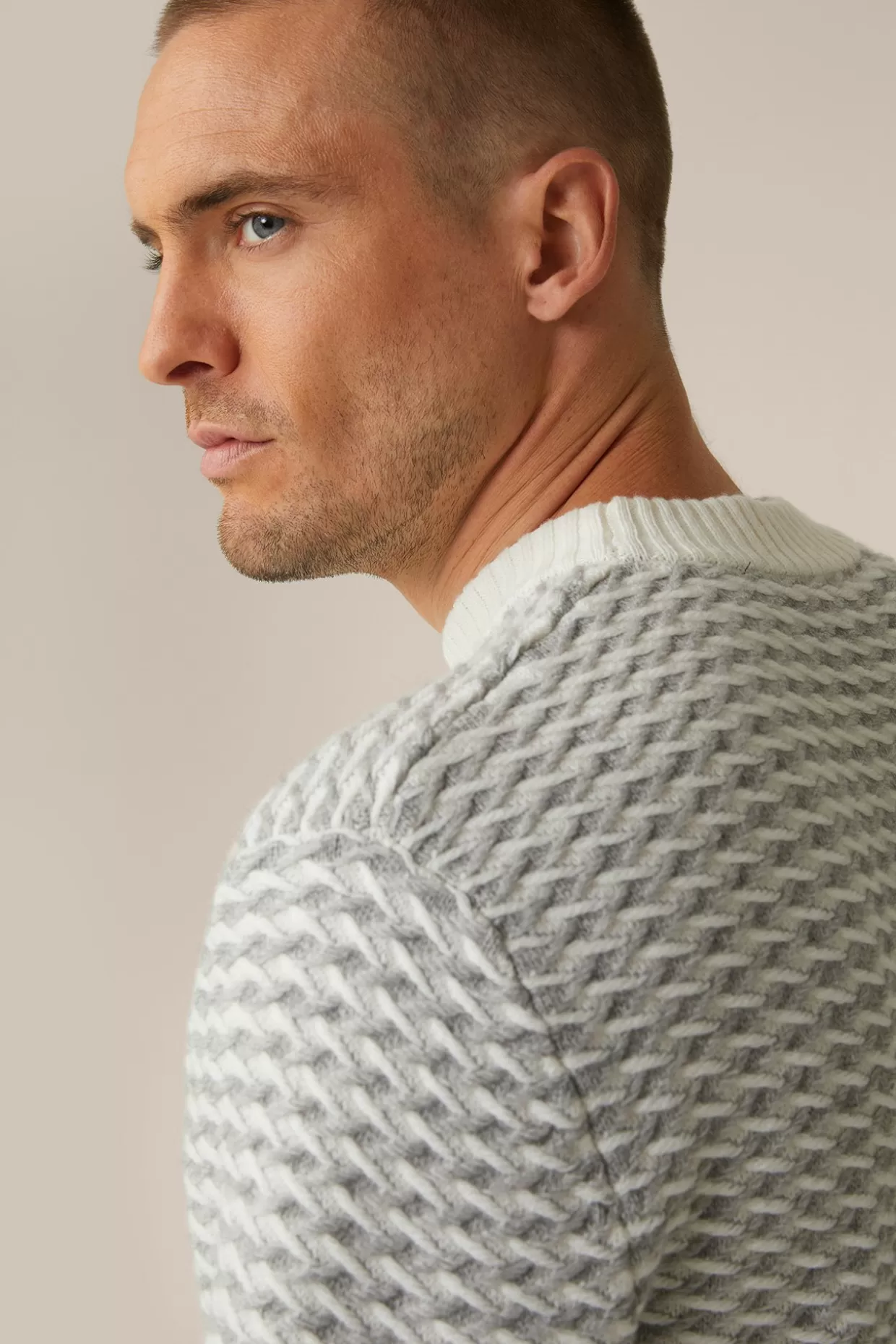 Herren Windsor Schurwoll-Rundhals-Pullover Amilo Mit Cashmere In Strukturiert