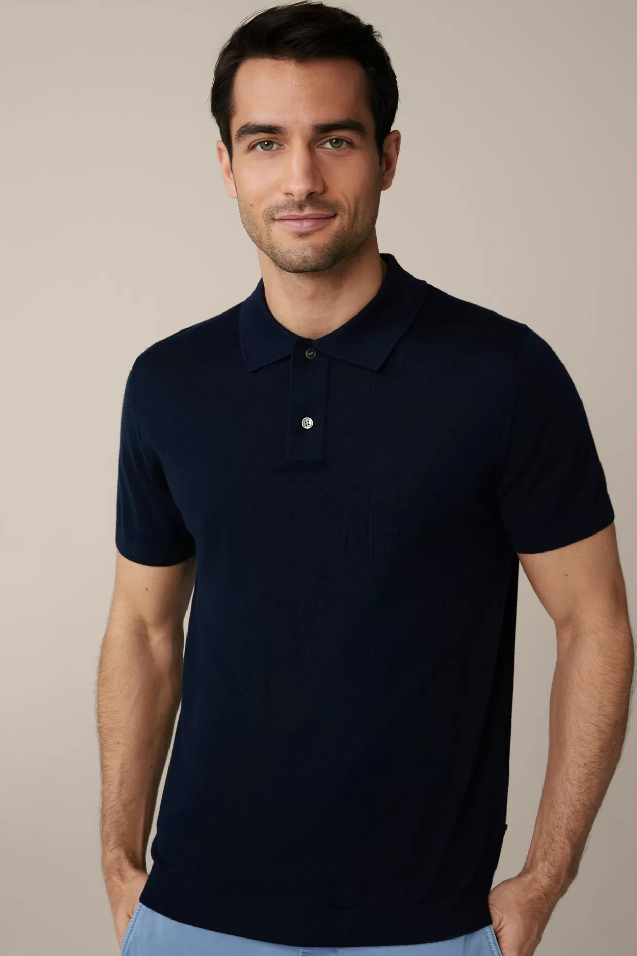 Herren Windsor Schurwoll-Strick-Polo-Shirt Mit Seide Und Cashmere In