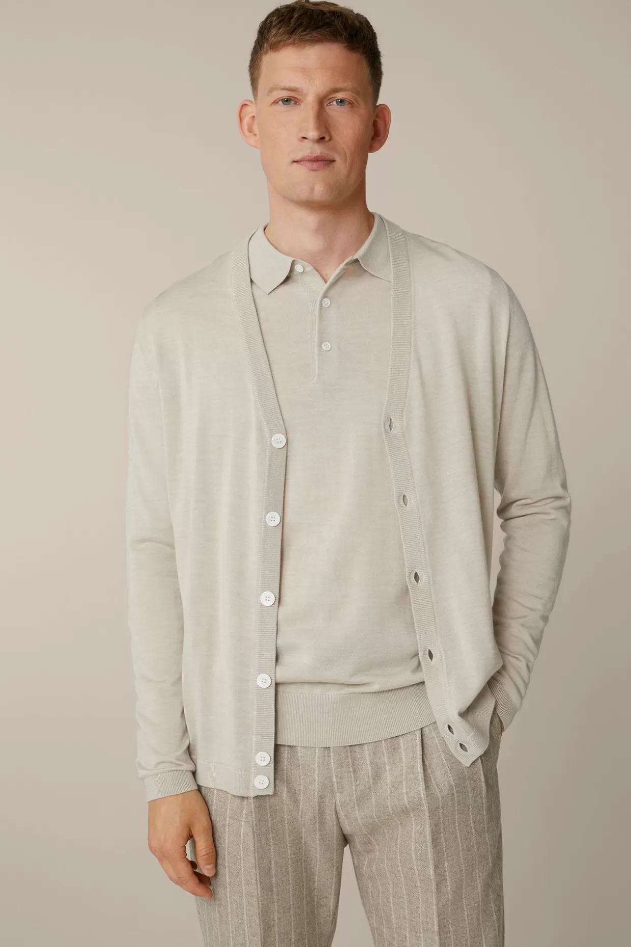 Herren Windsor Strick-Cardigan Nando Mit Seide Und Cashmere In Beige