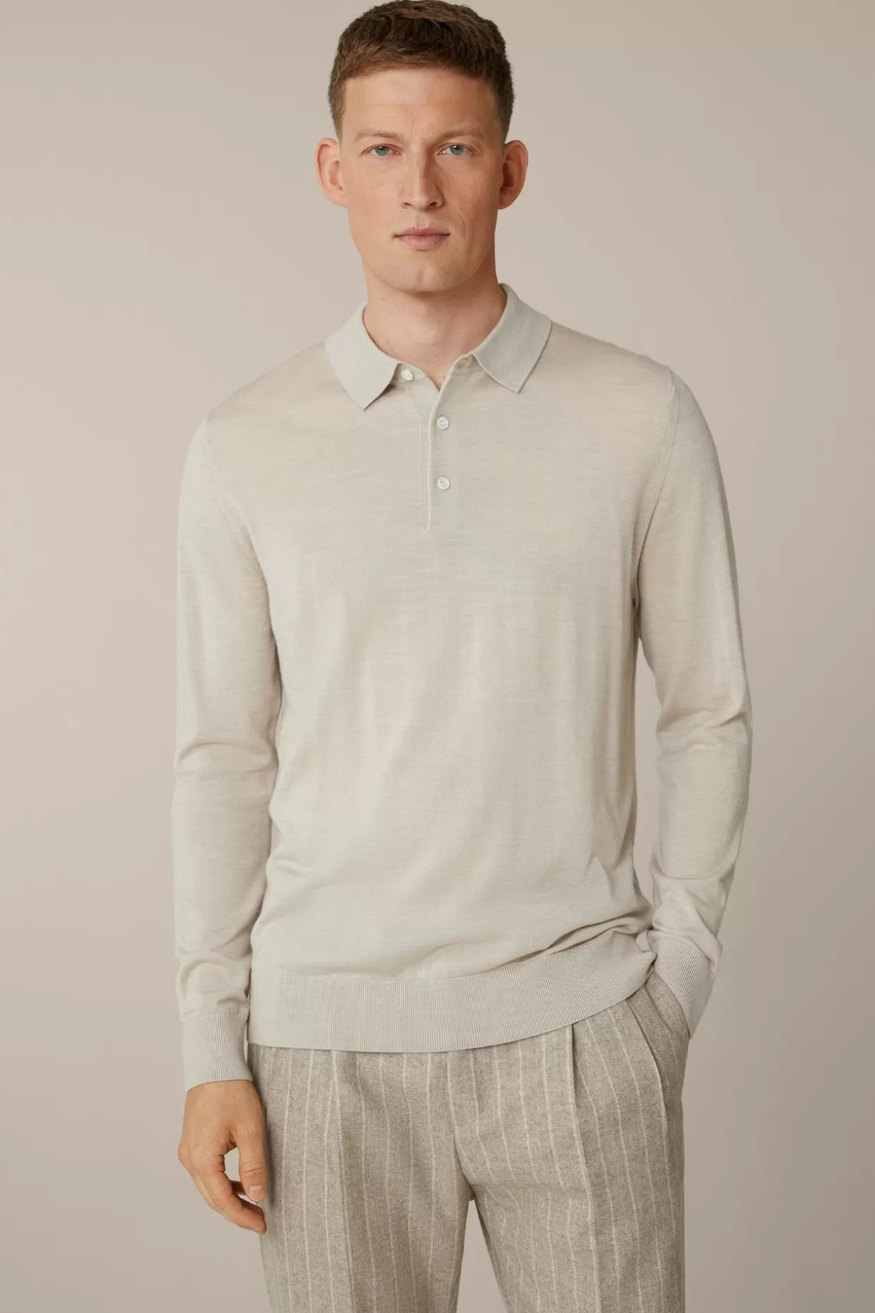 Herren Windsor Strick-Poloshirt Nando Mit Seide Und Cashmere In Beige