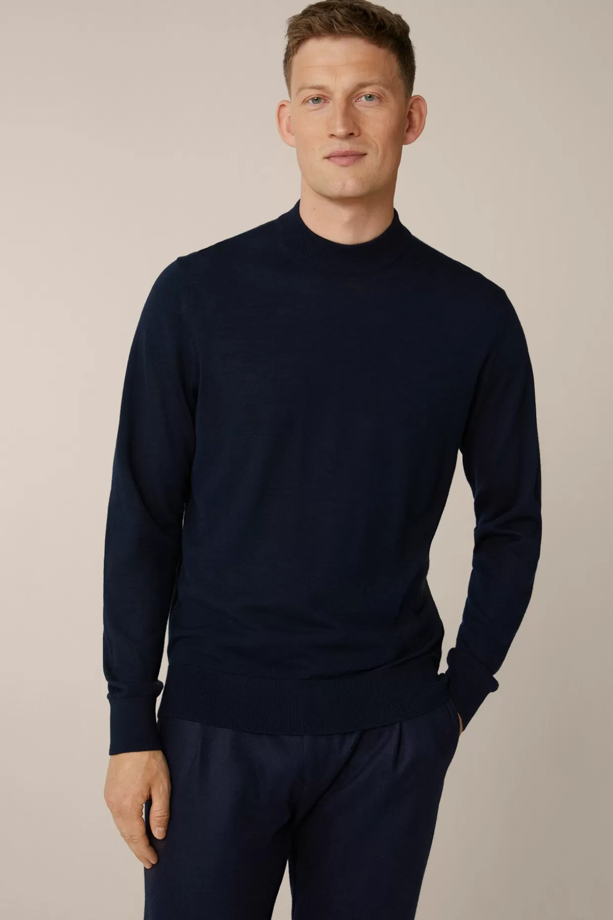 Herren Windsor Strick-Stehkragen-Pullover Nando Mit Seide Und Cashmere In