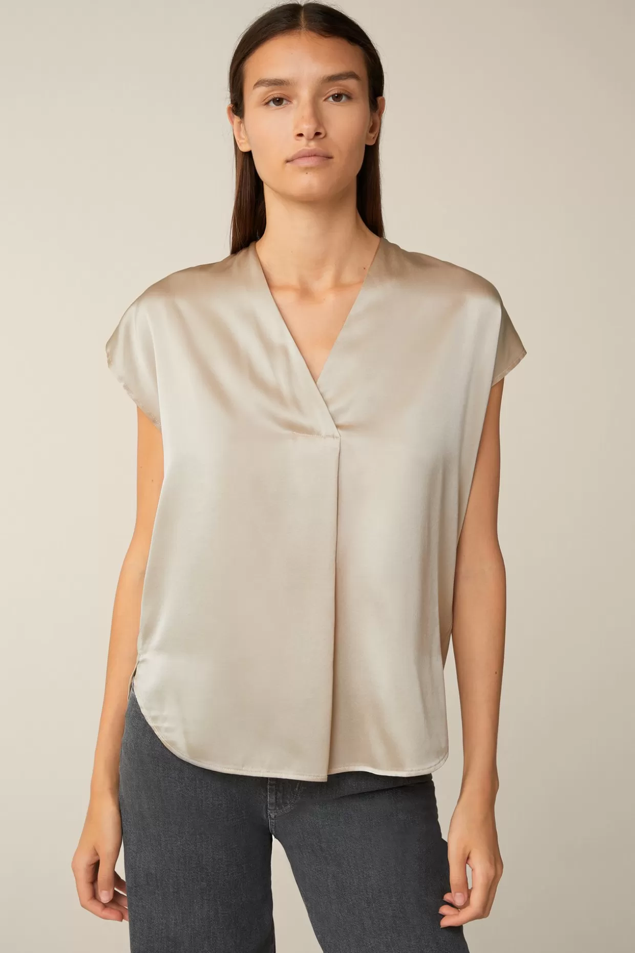 Damen Windsor Tencel-Baumwoll-Top Mit Satin Vorderseite In