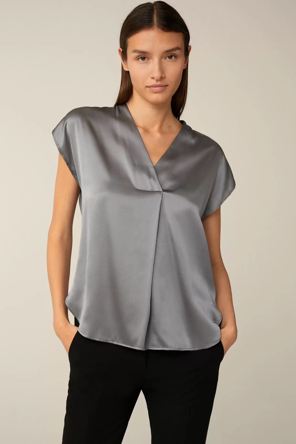 Damen Windsor Tencel-Baumwoll-Top Mit Satin Vorderseite In