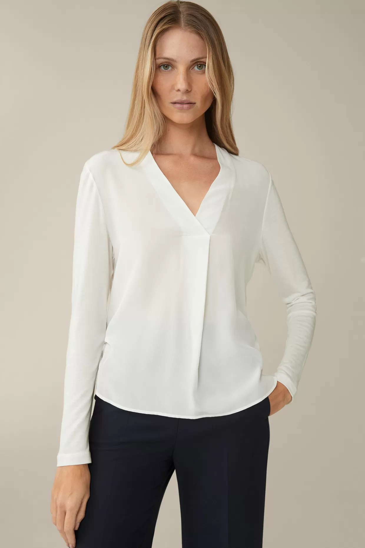 Damen Windsor Tencel-Langarm-Shirt Mit Satin Vorderseite In