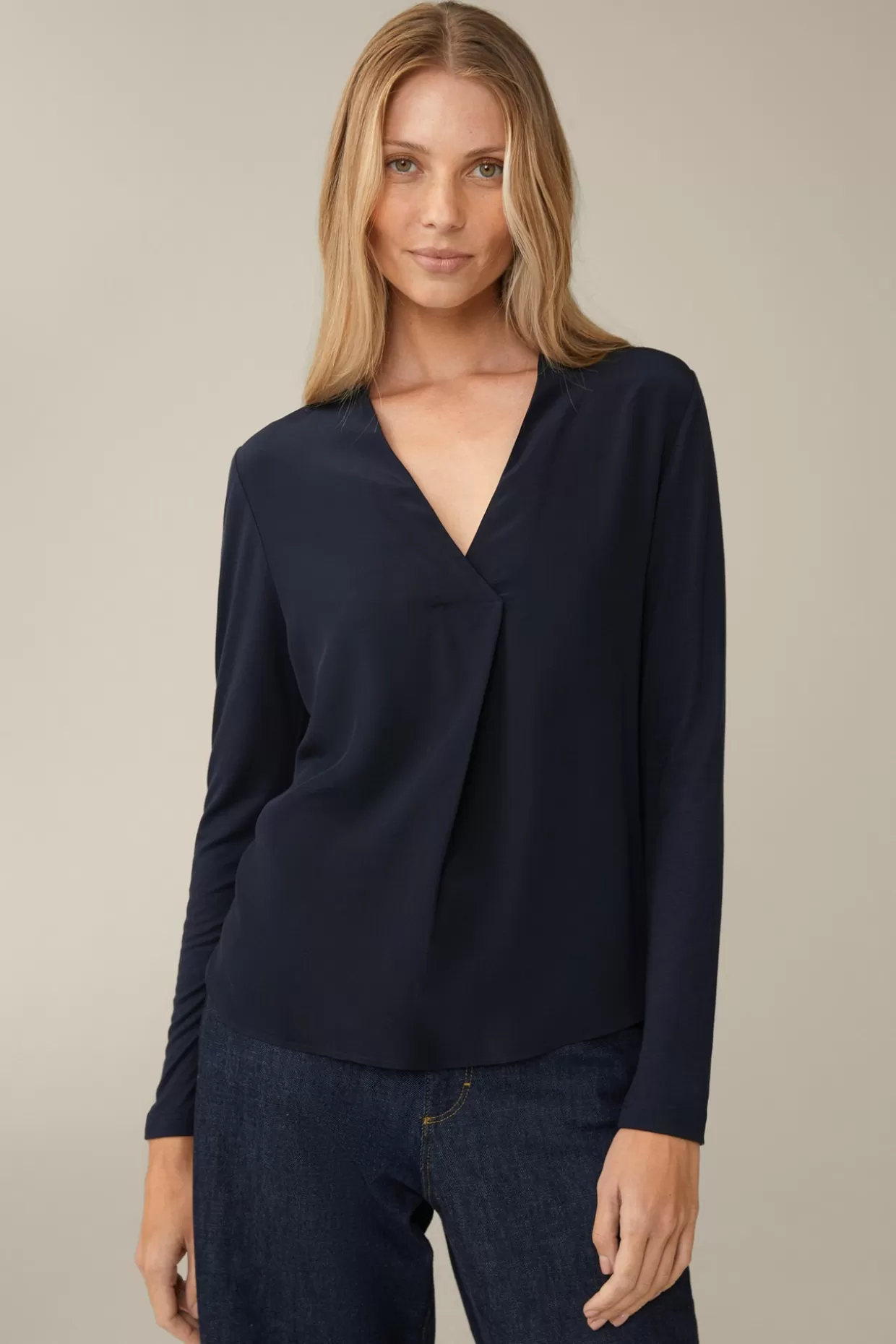 Damen Windsor Tencel-Langarm-Shirt Mit Satin Vorderseite In