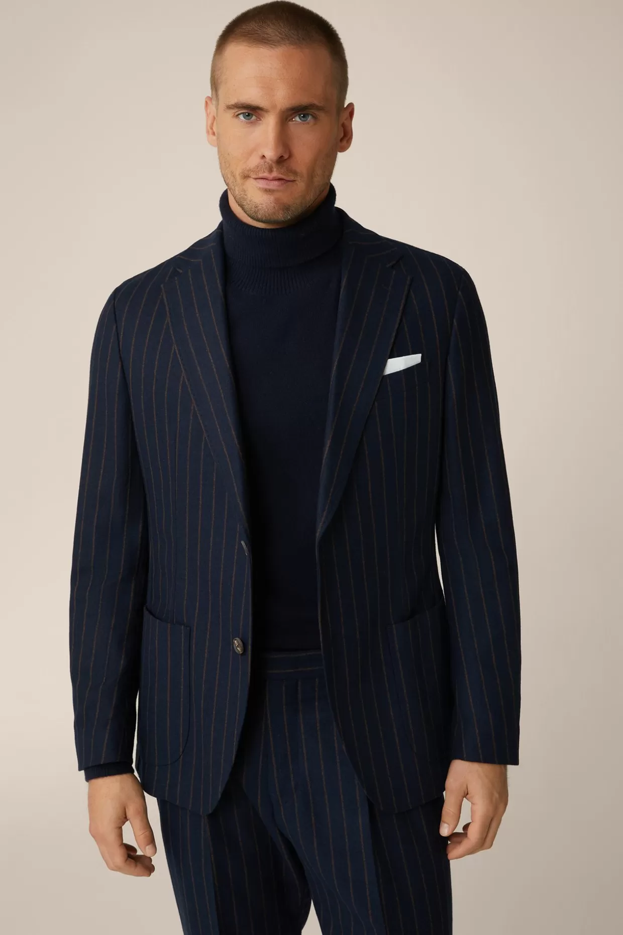 Herren Windsor Wollmix-Baukasten-Sakko Giro In Navy Mit Braunen Nadelstreifen