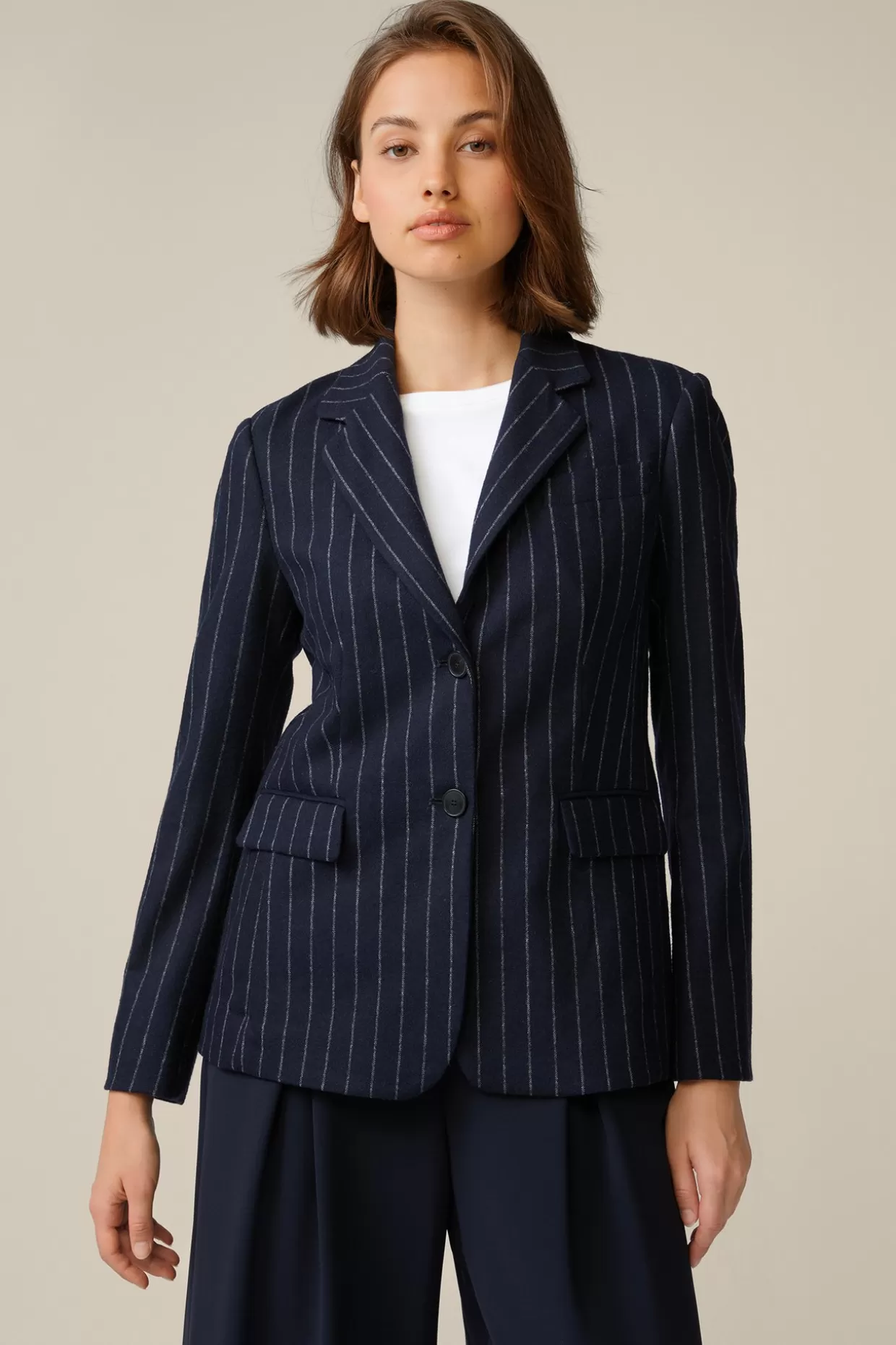 Damen Windsor Wollmix-Blazer Mit Kreidestreifen In