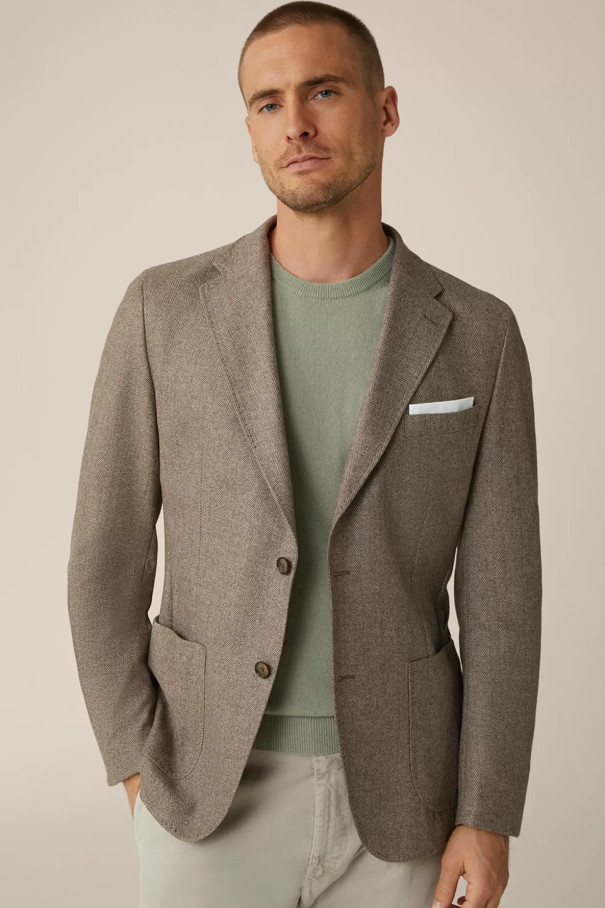 Herren Windsor Wollmix-Sakko Giro Mit Cashmere In Fischgrat