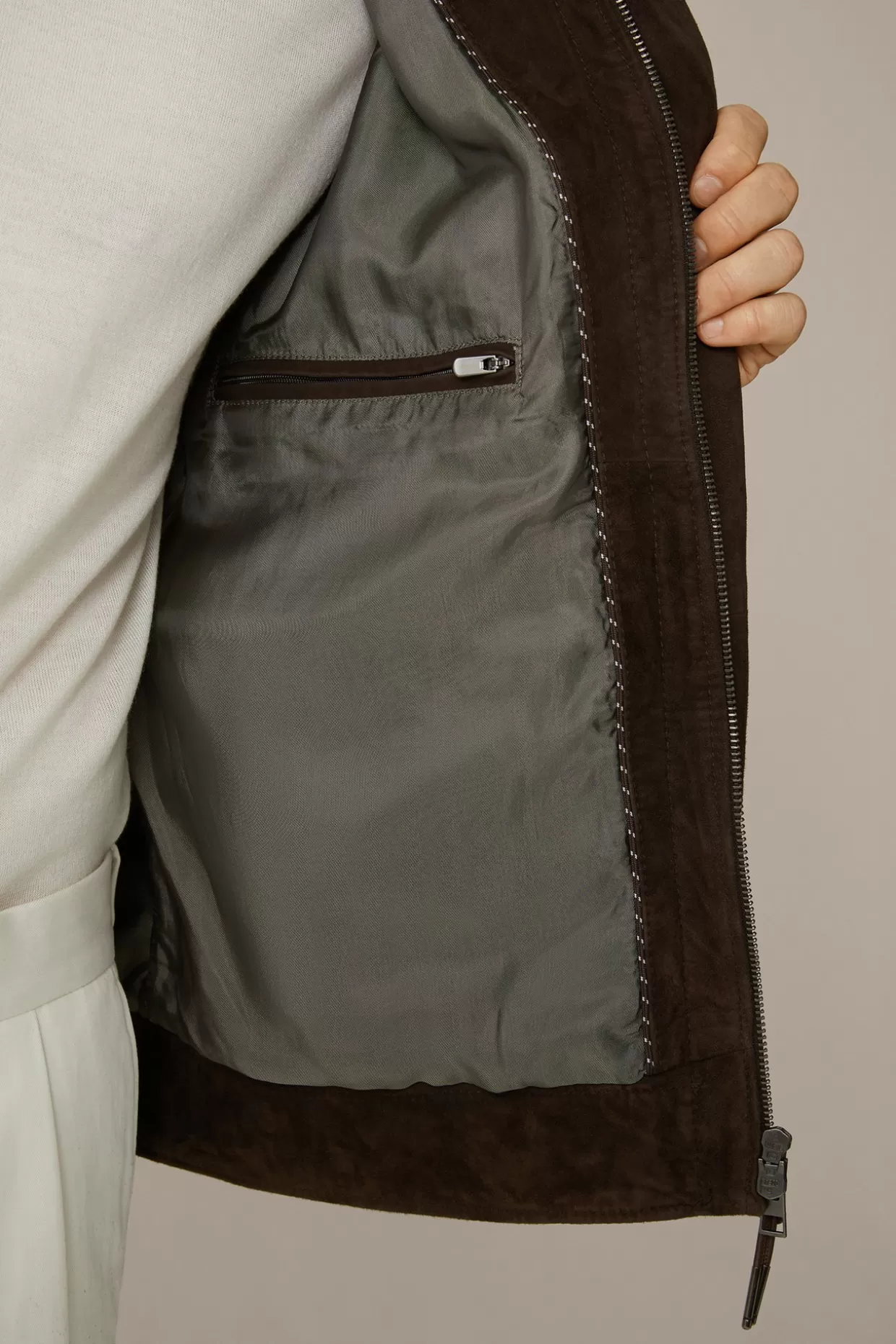 Herren Windsor Ziegenvelours-Leder-Blouson Montagnana Mit Umlegekragen In